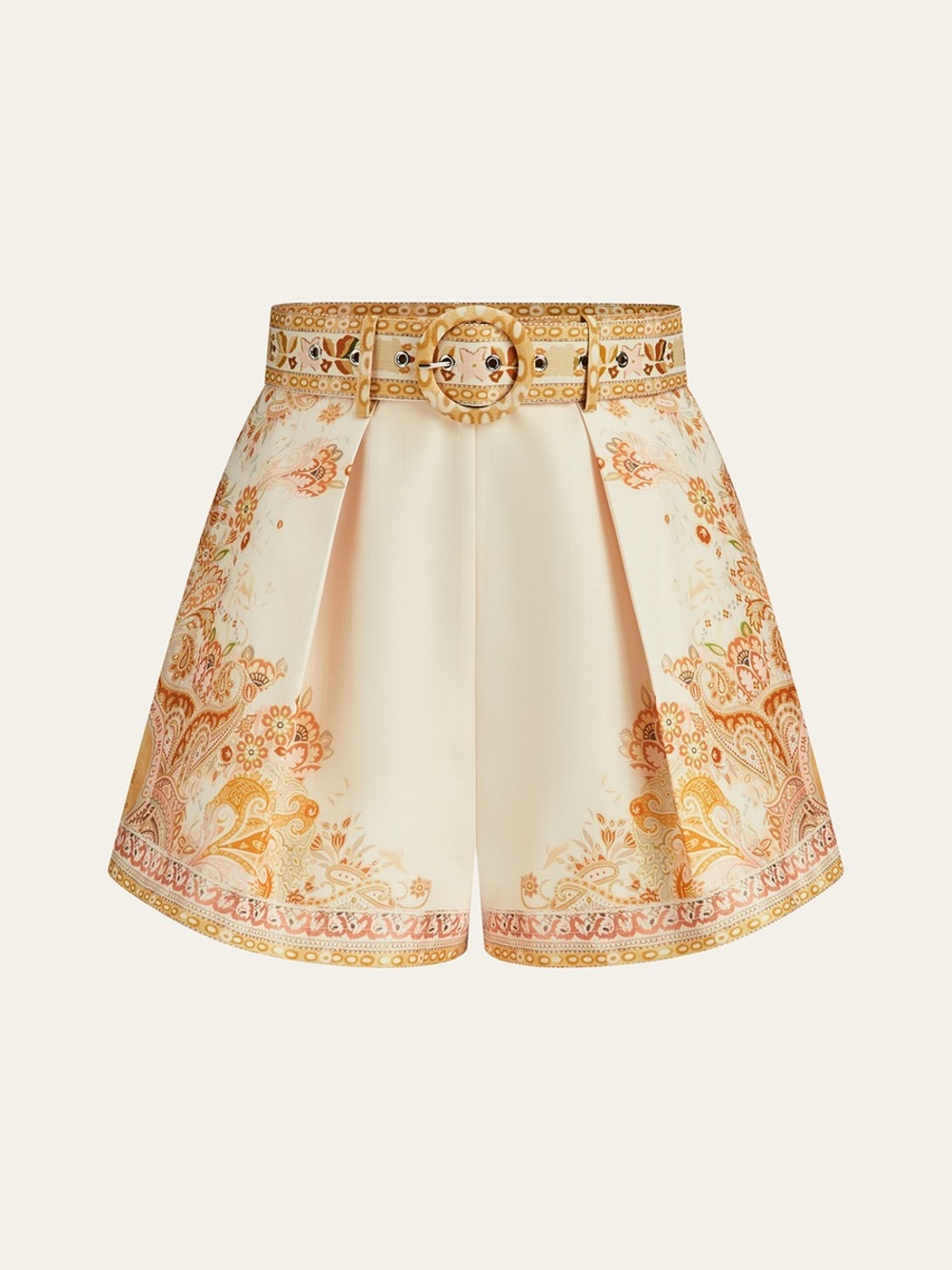 Commense Belted Boho Print Tailored Shorts